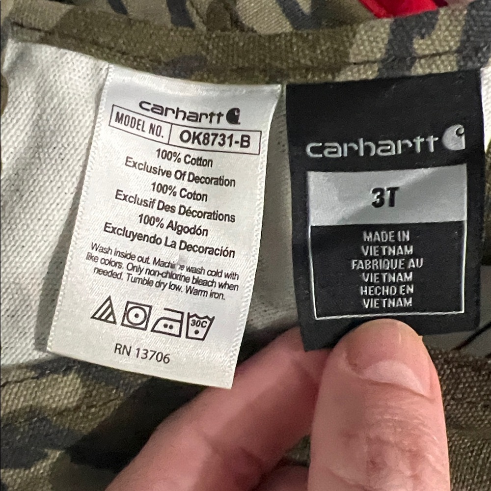 Carhartt Camo Bib Overalls 3T - Picture 3 of 3